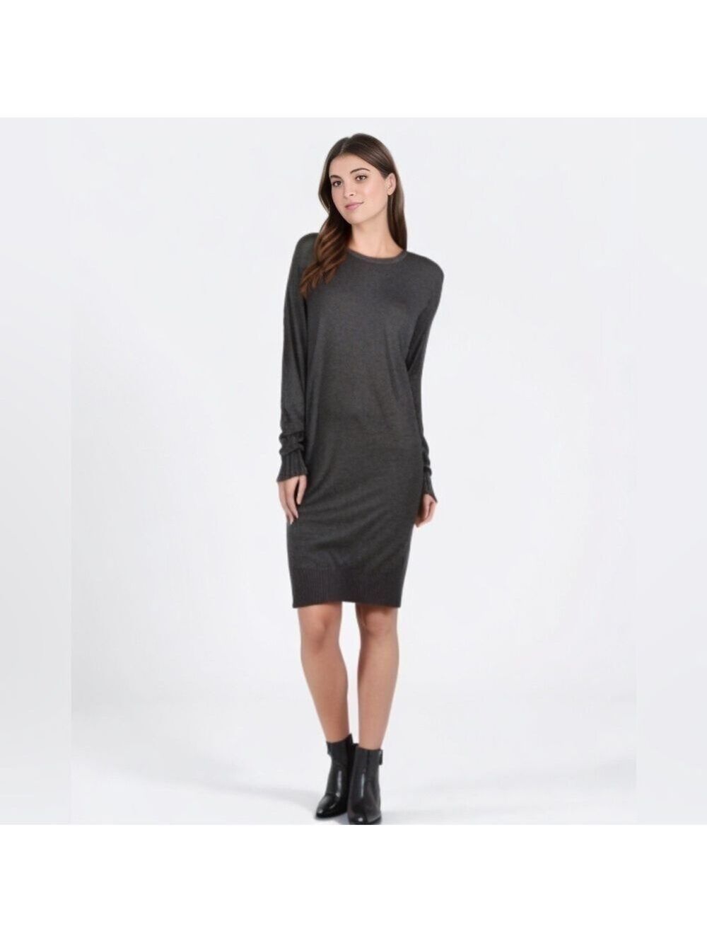 H by Halston Scoopneck Long Sleeve Dark Grey Sweater Dress